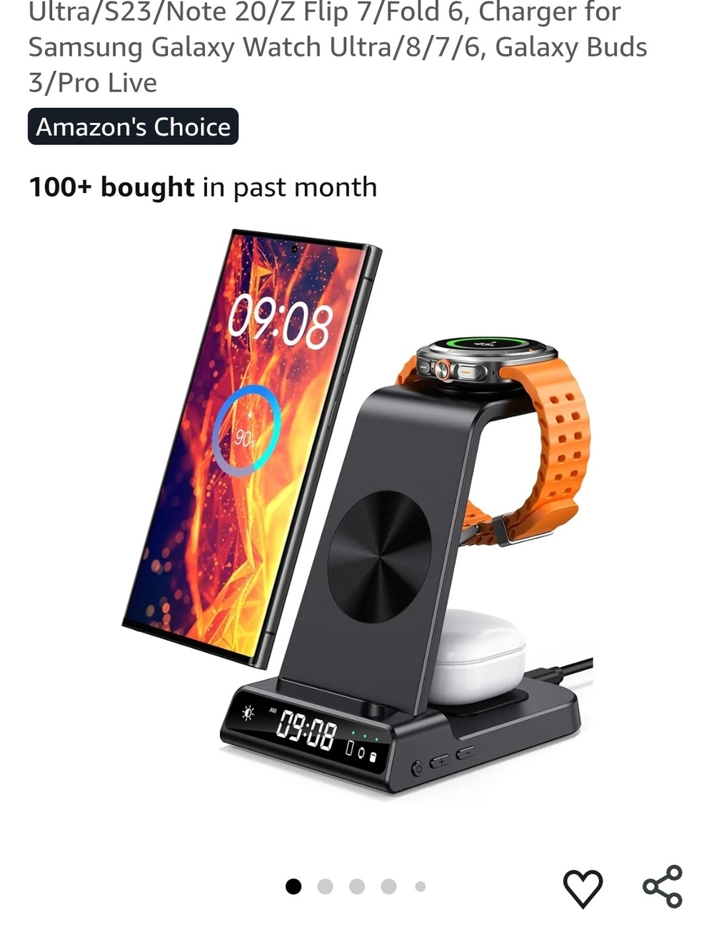 3-in-1 Wireless Charging Stand with Digital Clock — Black